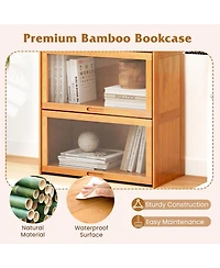 Sugift 4-Tier Bamboo Bookcase with Doors for Study Room Living Room