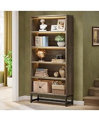 Tribesigns 70.8" Tall Bookcase and Bookshelf with Led Lights, Free-Standing Library 5-Tier Storage Shelves