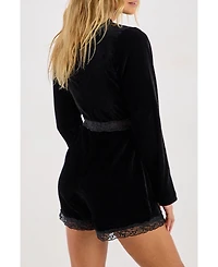 Nasty Gal Women's Velvet Embroidered Lace Trim Romper