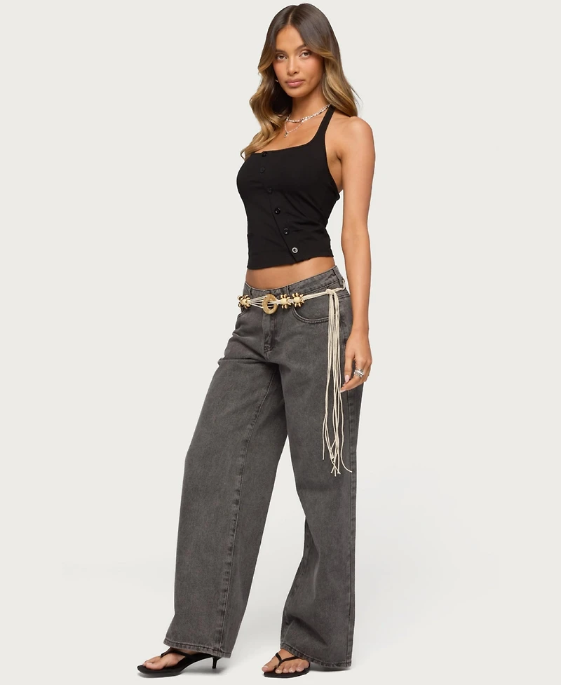 Edikted Women's Asymmetric Button Up Halter Top