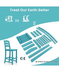 Gymax Set of 2 Hdpe Bar Stool Patio Tall Chair Backrest Footrest All Weather