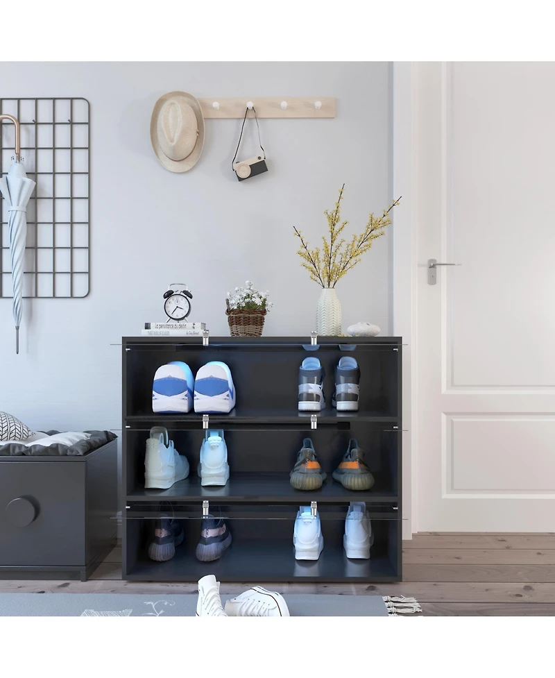 Rainsken -Tier Wooden Shoe Box, Stackable Sneaker Display Box with Rgb Led Light