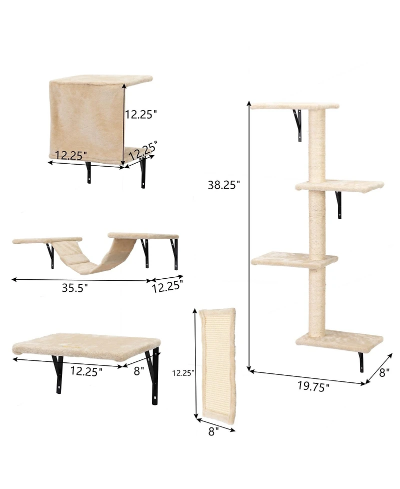 Aostirmotor 5-Piece Wall Mounted Cat Climber Set with Shelves