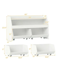 Sugift Kids Toy Storage Organizer Wooden Bookcase with 2 Movable Drawers