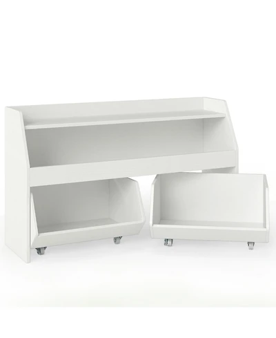 Sugift Kids Toy Storage Organizer Wooden Bookcase with 2 Movable Drawers