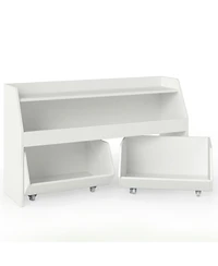 Sugift Kids Toy Storage Organizer Wooden Bookcase with 2 Movable Drawers