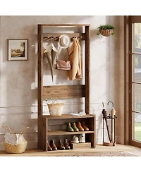 Tribesigns 70.8” Tall Freestanding Coat Rack with Shoe Bench, 7 Hooks & 2 Shelves, Wood Hall Tree with Bench and Shoe Storage