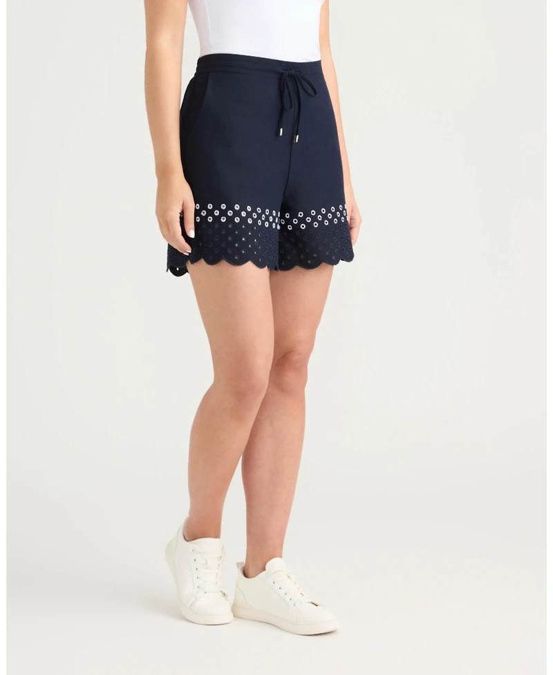 Ellen Tracy Women's Pull-On Short with Scallop Eyelet Hem