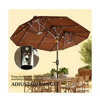 Clihome Spacious Outdoor Umbrella,Double-sided Patio Umbrella,with Solar Lights and Base,Dining Table Umbrella Push Button Tilt