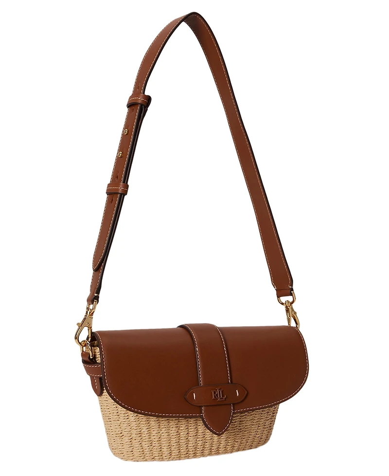 Lauren Ralph Small Lynden Straw-Leather Shoulder Bag