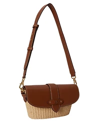 Lauren Ralph Small Lynden Straw-Leather Shoulder Bag