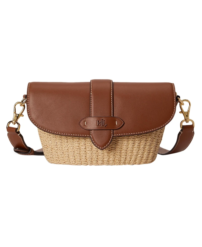 Lauren Ralph Small Lynden Straw-Leather Shoulder Bag