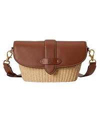 Lauren Ralph Small Lynden Straw-Leather Shoulder Bag