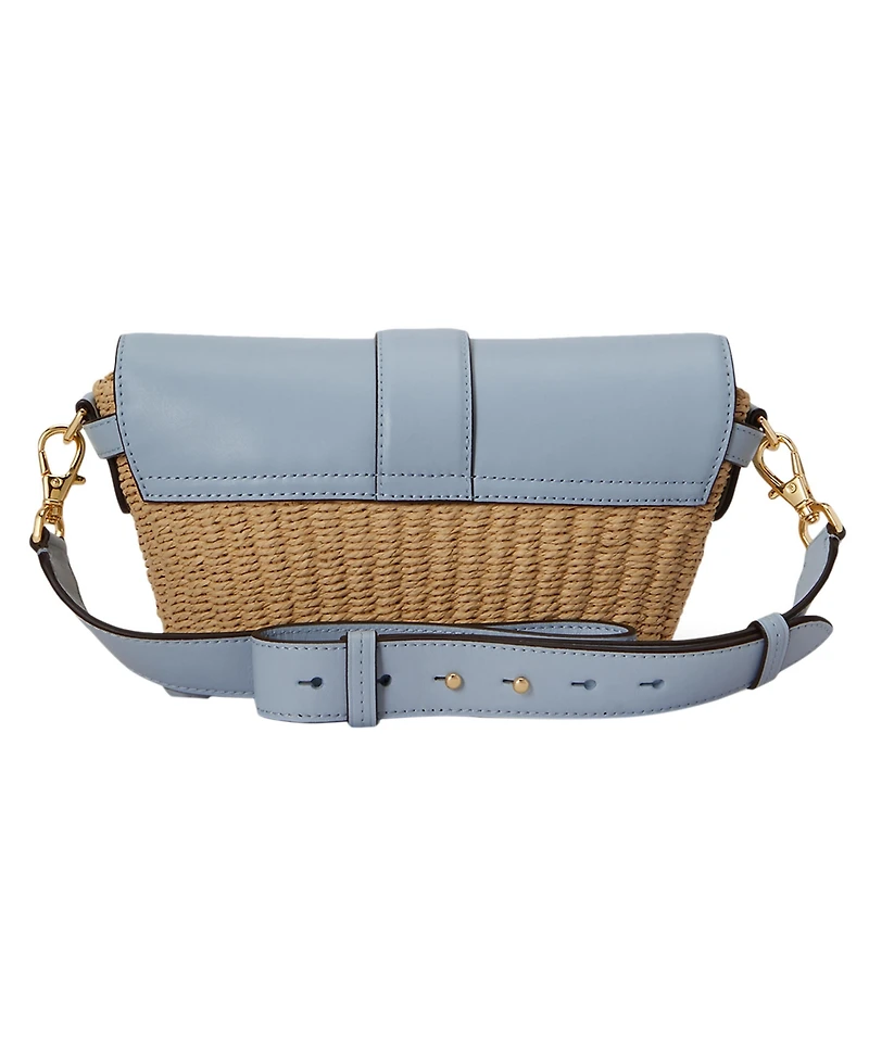 Lauren Ralph Small Lynden Straw-Leather Shoulder Bag