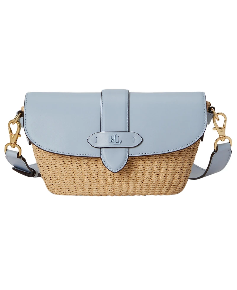 Lauren Ralph Small Lynden Straw-Leather Shoulder Bag