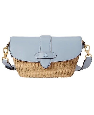 Lauren Ralph Small Lynden Straw-Leather Shoulder Bag