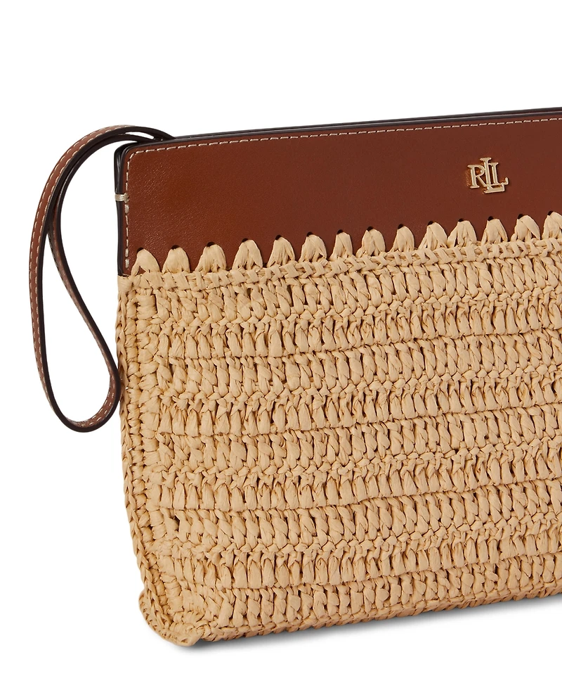 Lauren Ralph Lauren Leather-Trim Crocheted Straw Large Wallet