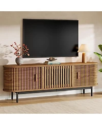 Tribesigns 70" Tv Stand for Tvs up to 80", Wood TV Console with Metal Legs & Sliding Doors, Entertainment Center, Walnut