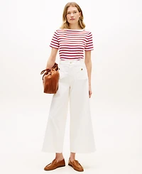 Tommy Hilfiger Women's White Wide-Leg Patch Jeans