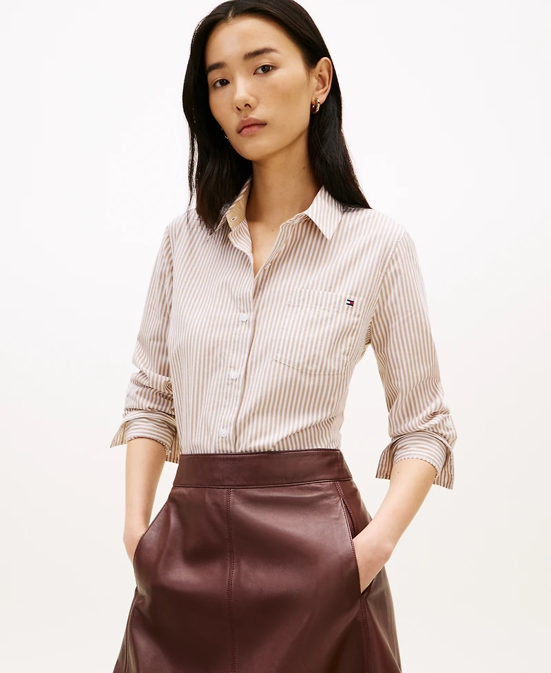 Tommy Hilfiger Women's Classic Poplin Roll-Tab Long-Sleeve Shirt