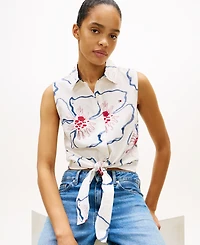 Tommy Hilfiger Women's Printed Knot Detail Sleeveless Shirt