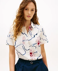 Tommy Hilfiger Women's Printed Linen Short-Sleeve Relaxed Shirt