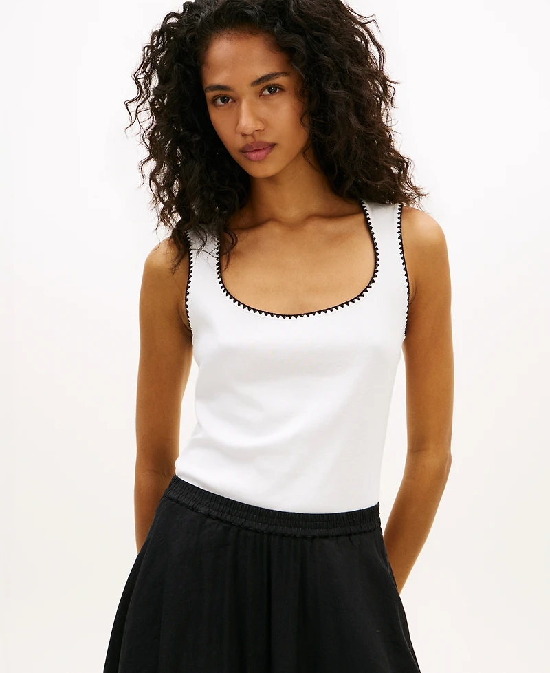 Tommy Hilfiger Women's Black & White Slim Scoop-Neck Tank Top