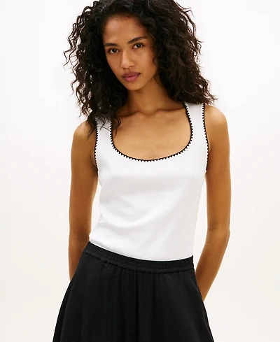 Tommy Hilfiger Women's Black & White Slim Scoop-Neck Tank Top