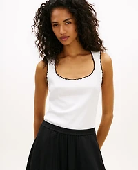 Tommy Hilfiger Women's Black & White Slim Scoop-Neck Tank Top