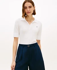 Tommy Hilfiger Women's Pointelle Short-Sleeve Polo Sweater