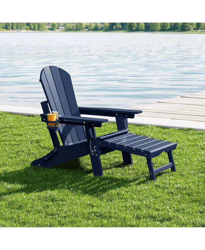 WestinTrends Folding Adjustable Adirondack Chair with Retractable Ottoman and Cup Holder