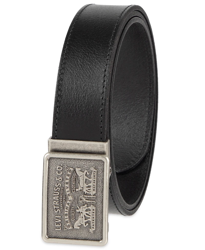 Levi's Men's Leather Plaque-Buckle Belt