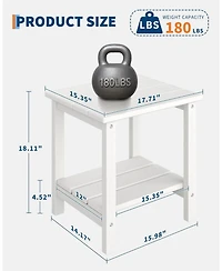 Outdoor Side Table 2-Tier, 18 in Hdpe All Weather Resistant Patio Side Tables for Outside, End Table for Patio Pool Deck Indoor Backyard