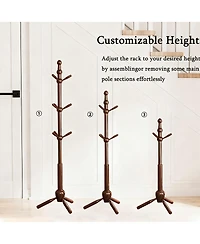 Yigii Solid Wood Coat Rack, 9 Hooks, Adjustable Height, Multi-Scenario Use