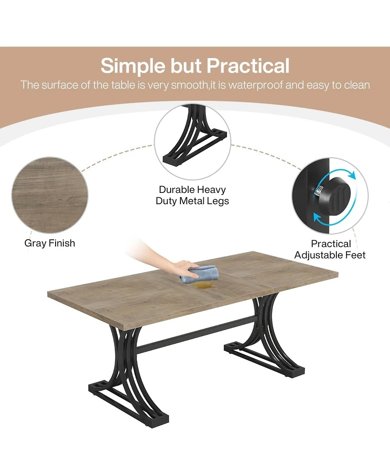 Tribesigns 63-Inch Rectangular Dining Table for 4 to 6, Modern Kitchen Tables with Stylish Metal Trestle Legs