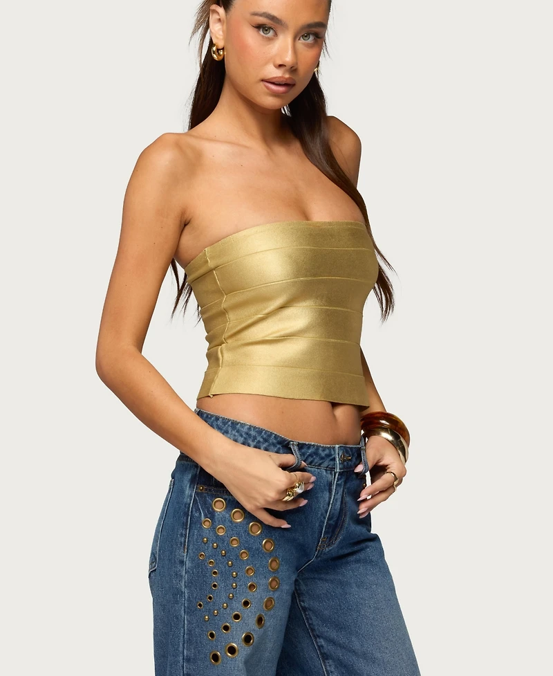 Edikted Women's Cecilea Metallic Knit Bandage Tube Top