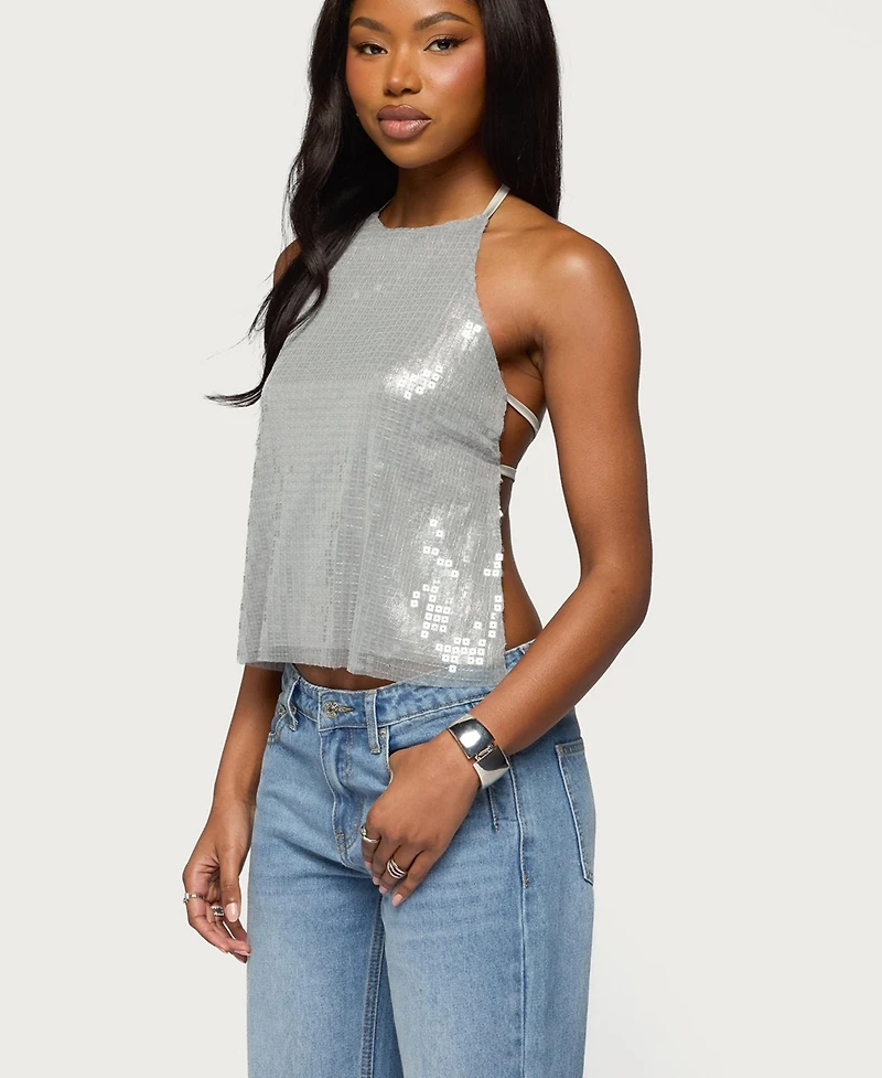Edikted Women's Itara Sequin Backless Halter Top