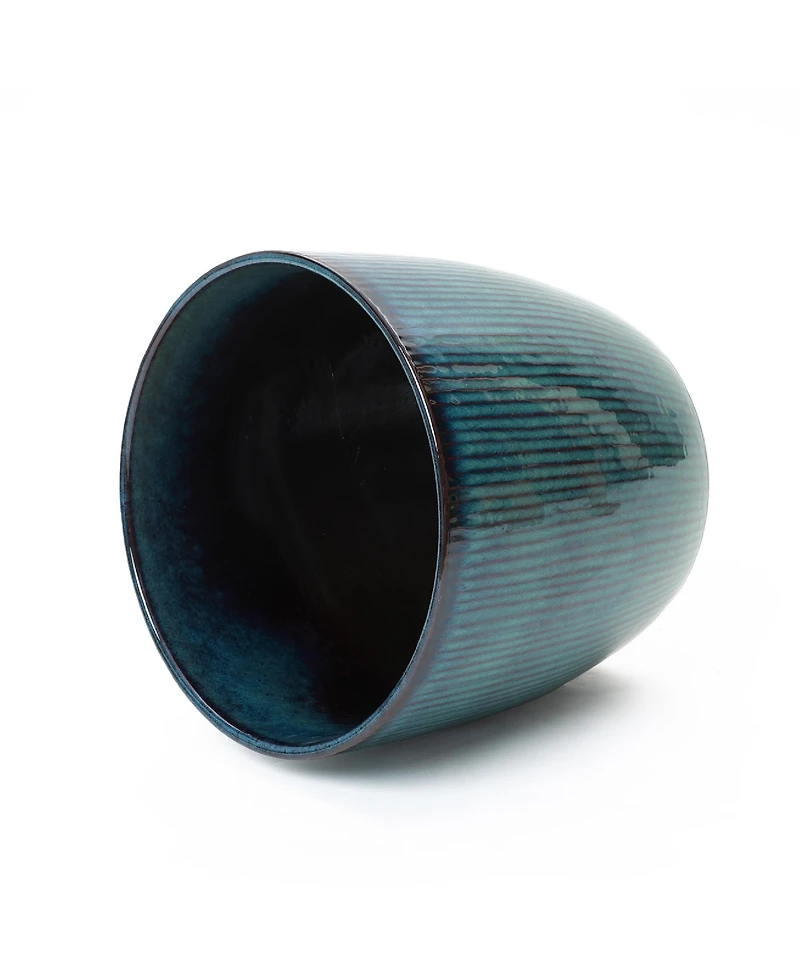 LuxenHome Forest Fade Ribbed Ceramic Planter, 15" Large Glossy Pot