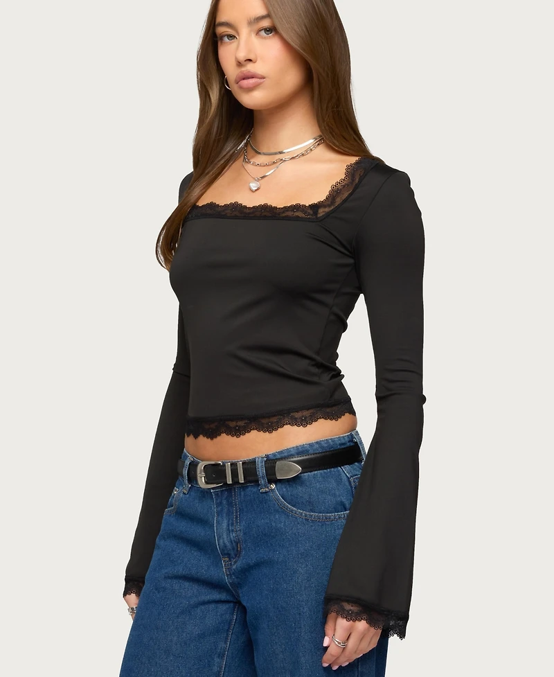 Edikted Women's Kailin Lacey Flared Sleeve Top