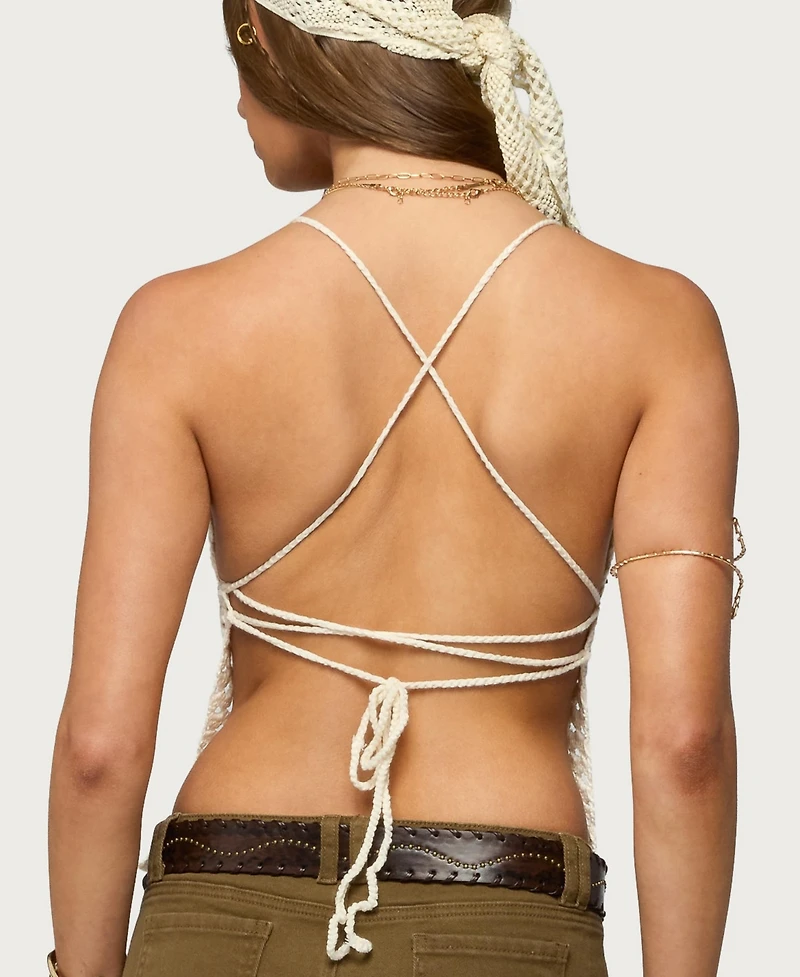 Edikted Women's Maggie Bead Split Front Backless Crochet Top