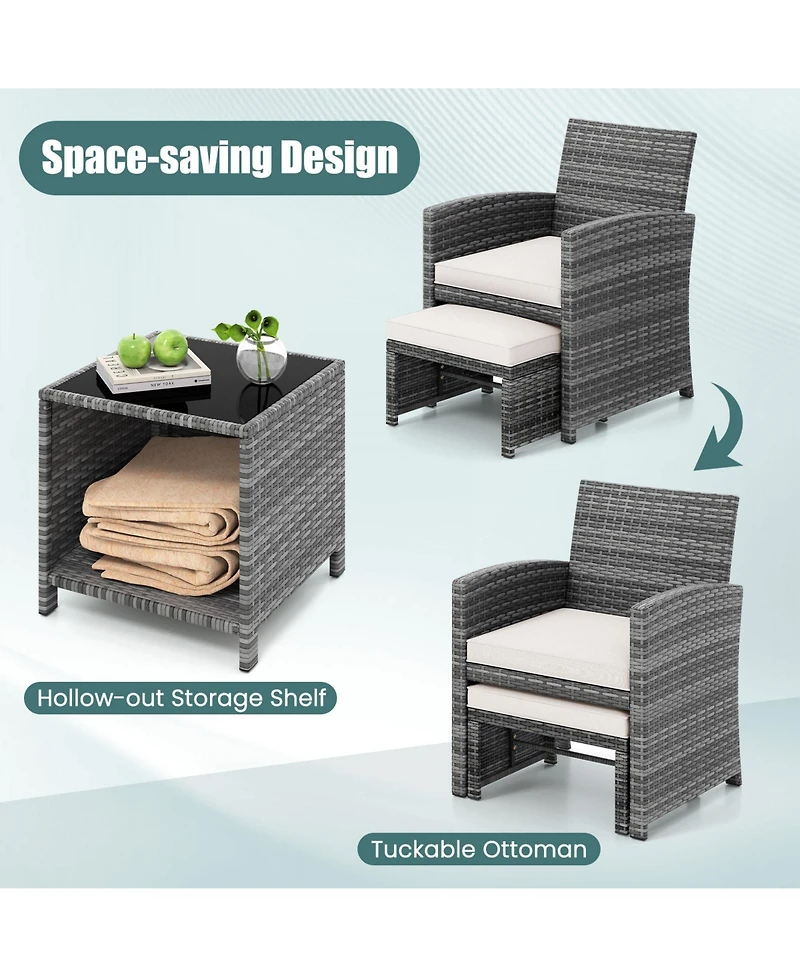 Gymax 5 Pieces Patio Furniture Set Pe Wicker Lounge Chairs w/ 2 Ottomans Outdoor