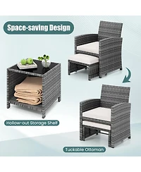 Gymax 5 Pieces Patio Furniture Set Pe Wicker Lounge Chairs w/ 2 Ottomans Outdoor