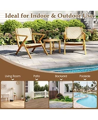 Gymax Teak Wood Patio Chair w/Webbing Seat & Backrest Mid-century Accent Chair