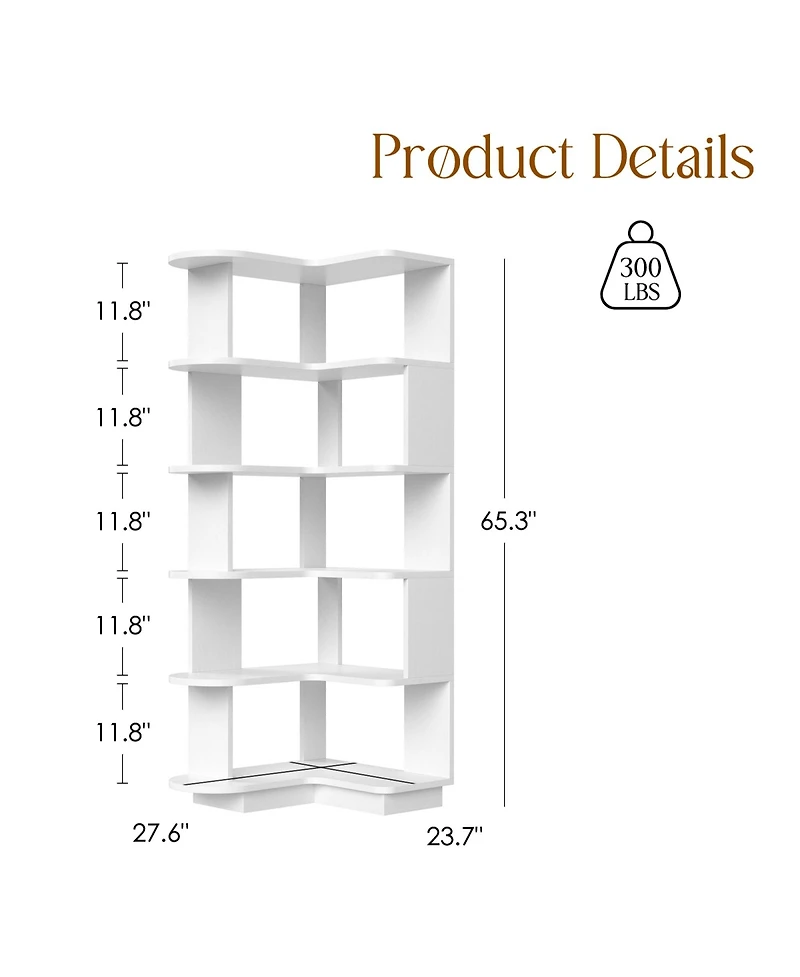 Rainsken 5-Tier Corner Bookshelf
