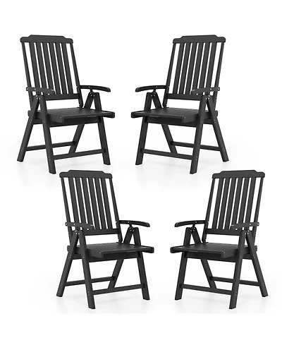 Gymax 4PCS Foldable Patio Chair w/Armrest Curved Back Slatted Seat for Backyard Deck