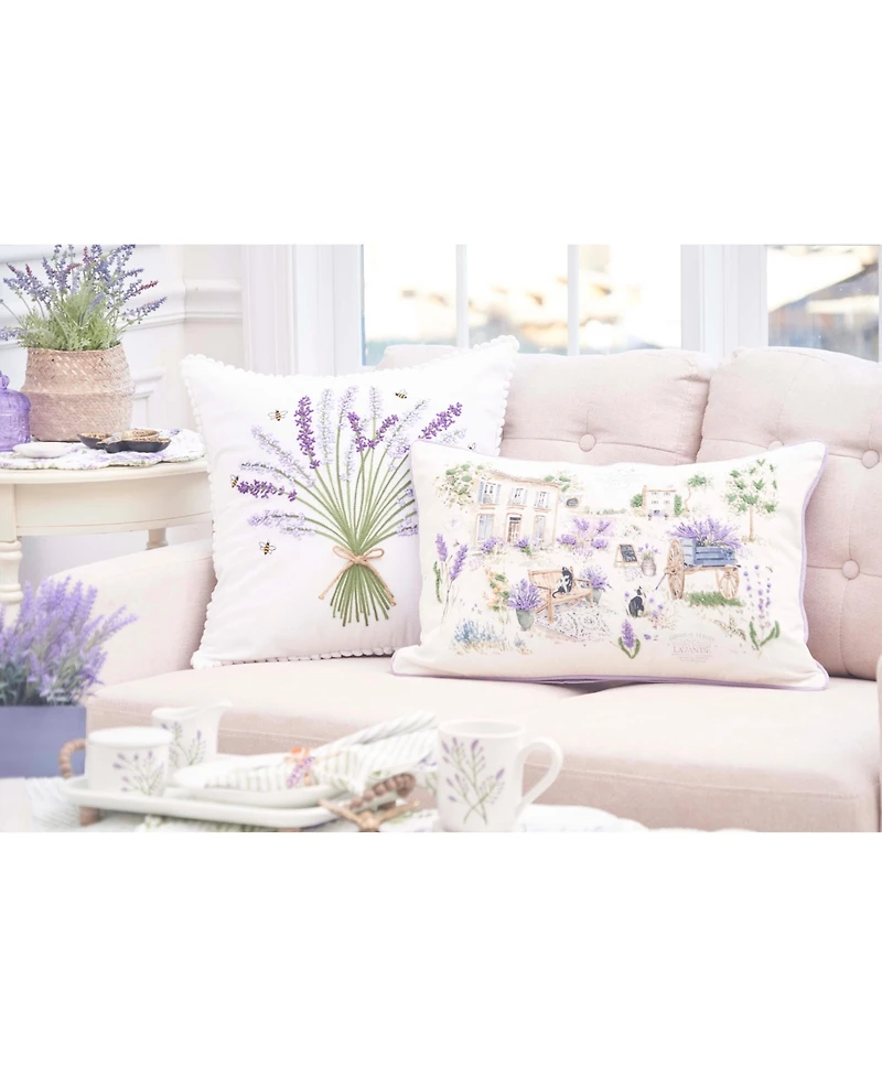 C&F Home Lavender & Cat Village Market Jardin de Fleurs Countryside Graphic Print Embroidered Throw Pillow, 14" x 22