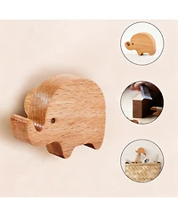 Yigii 4-Piece Cartoon Animal Wooden Coat Hooks for Home Decoration