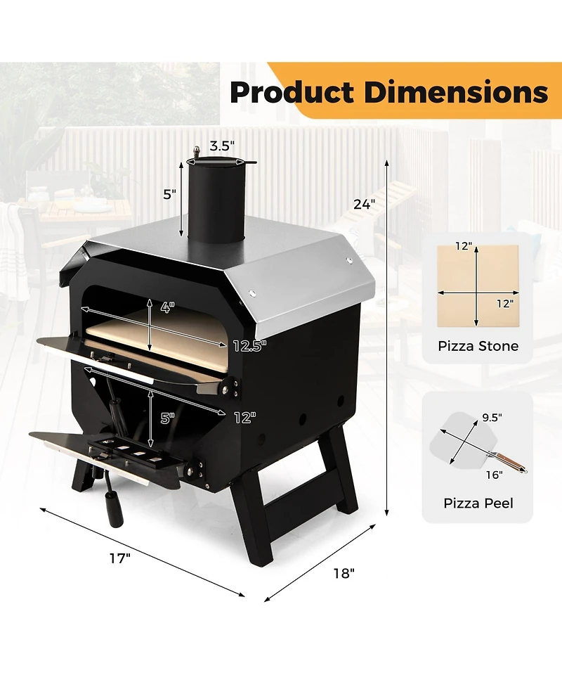 Ecooso 12" Outdoor Pizza Oven with Pizza Stone for Patio, Backyard, Camping & Bbq