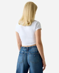 Guess Women's Script Logo Crew Neck Crop T-Shirt