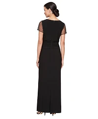 Sl Fashions Women's Illusion Sleeve Long Dress